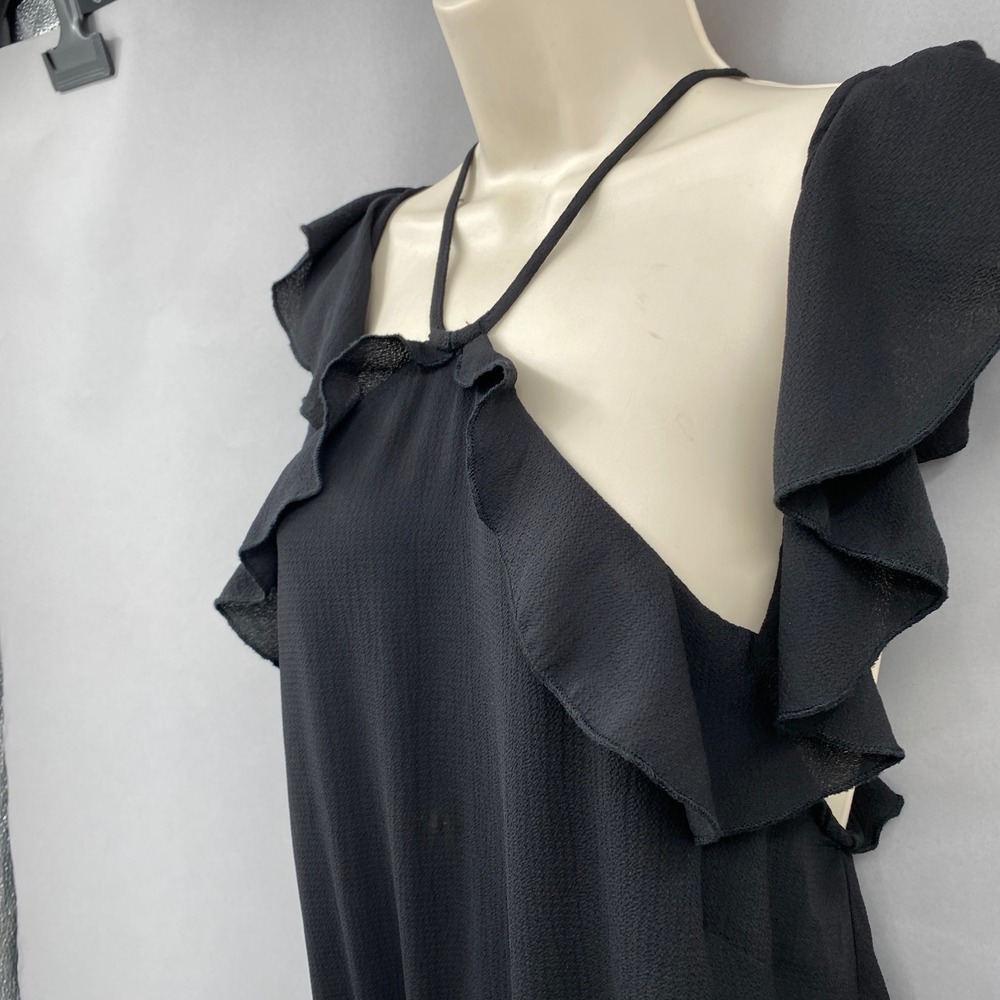 Lulus Ruffle Halter Open Backā Romper Womens XL Black Off The Shoulder Ruffle - Picture 3 of 11